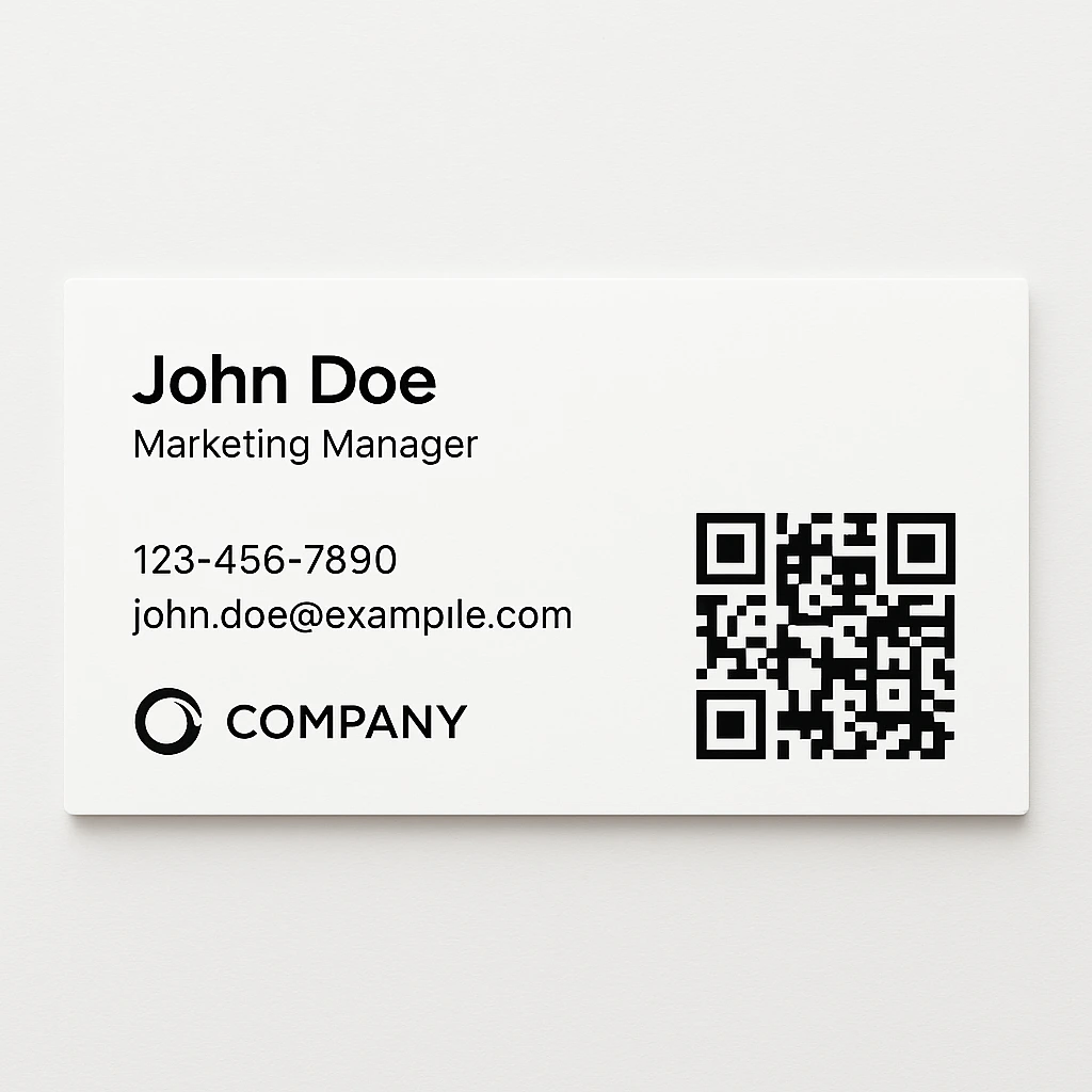Example of business card with a vCard QR code printed on it, showing proper placement and size.png