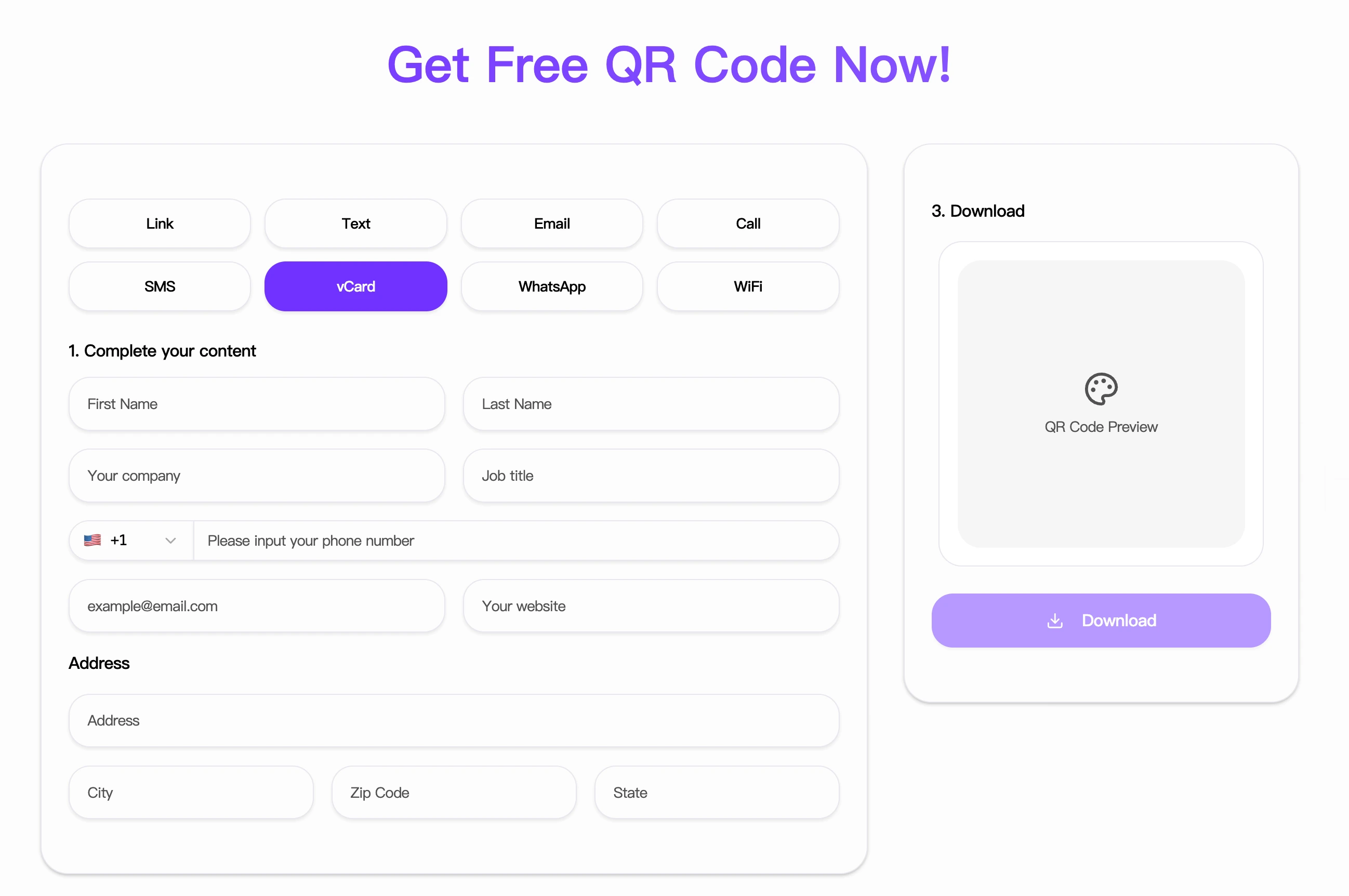Image: Screenshot of getqrfree.com's vCard generator interface showing the form fields and customization options.png
